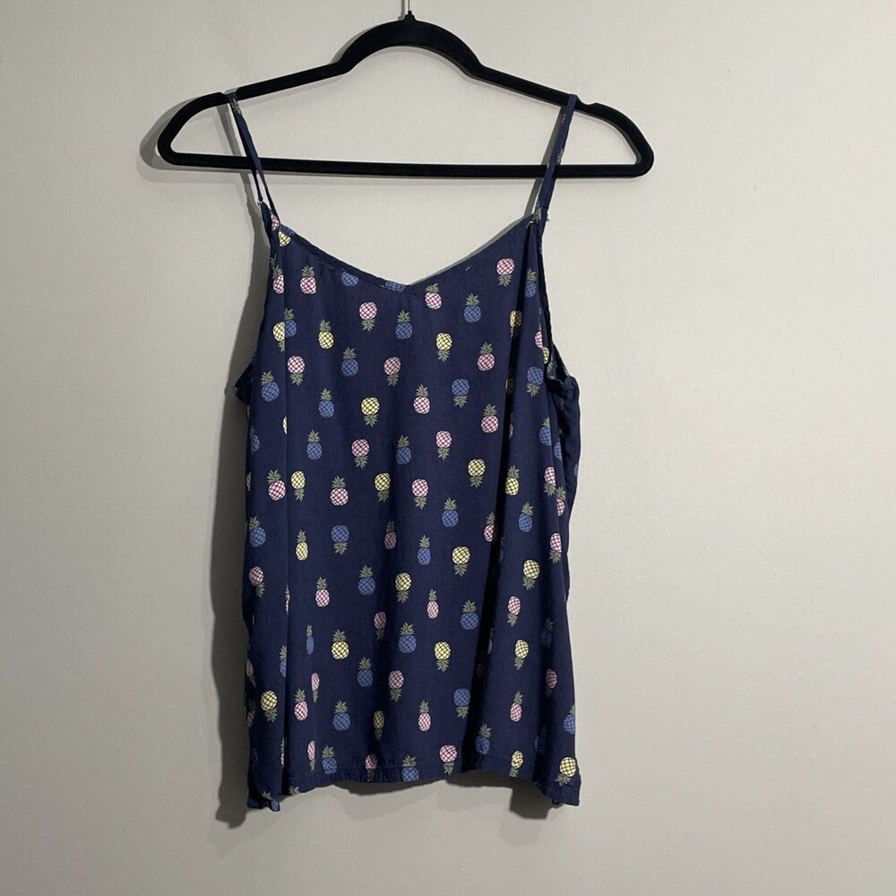 LOFT Outlet Women's  Blue Pineapple Tank L Cropped Tropical Casual Top